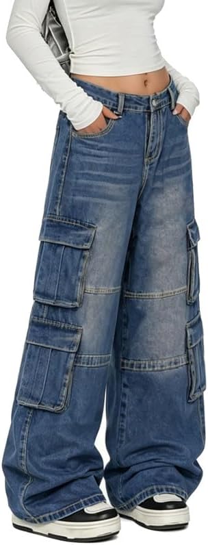 HZCX FASHION Men Large Baggy Jeans Tapered Leg Jogger Washed Denim